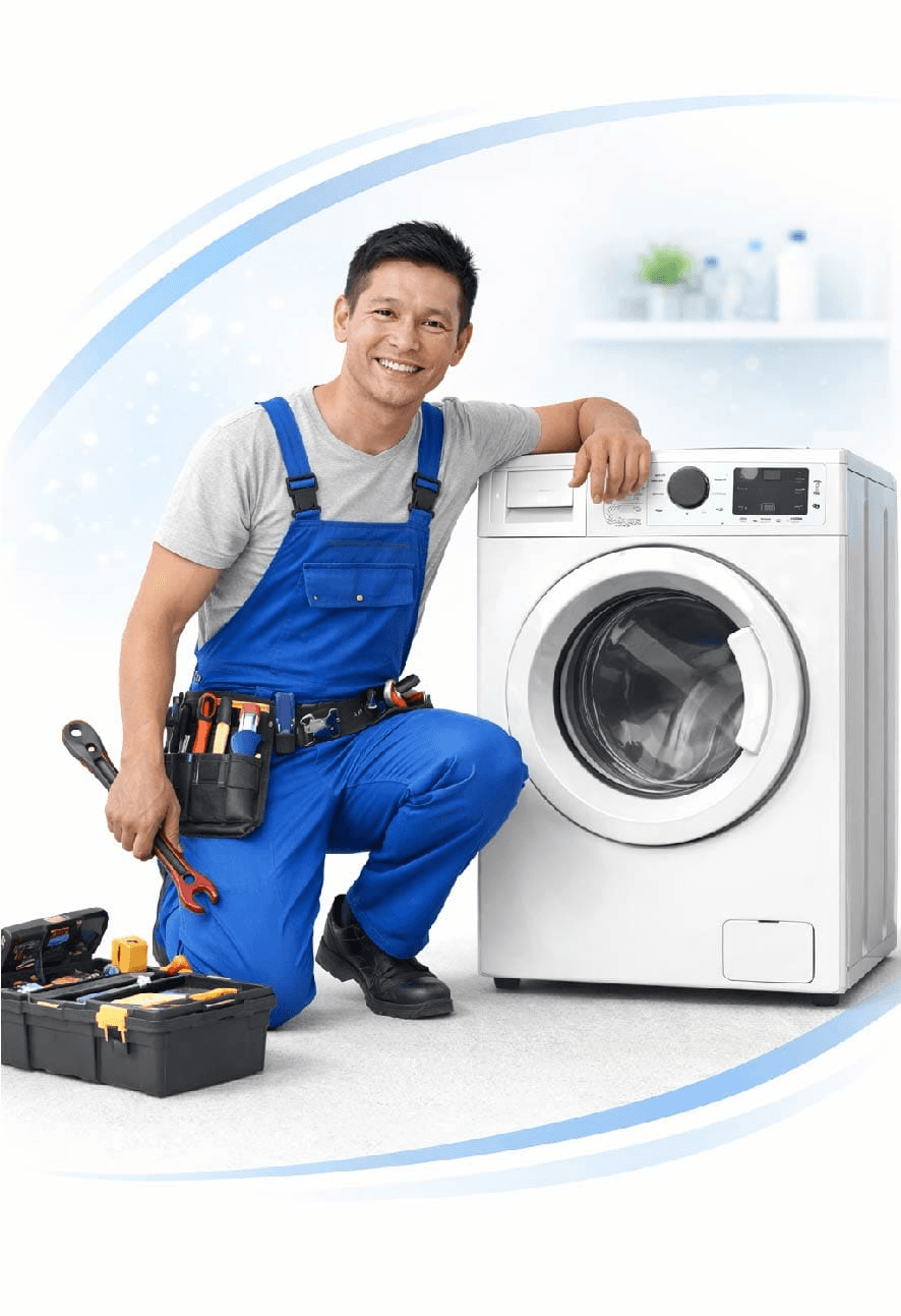 Kỹ thuật viên kiểm tra máy giặt